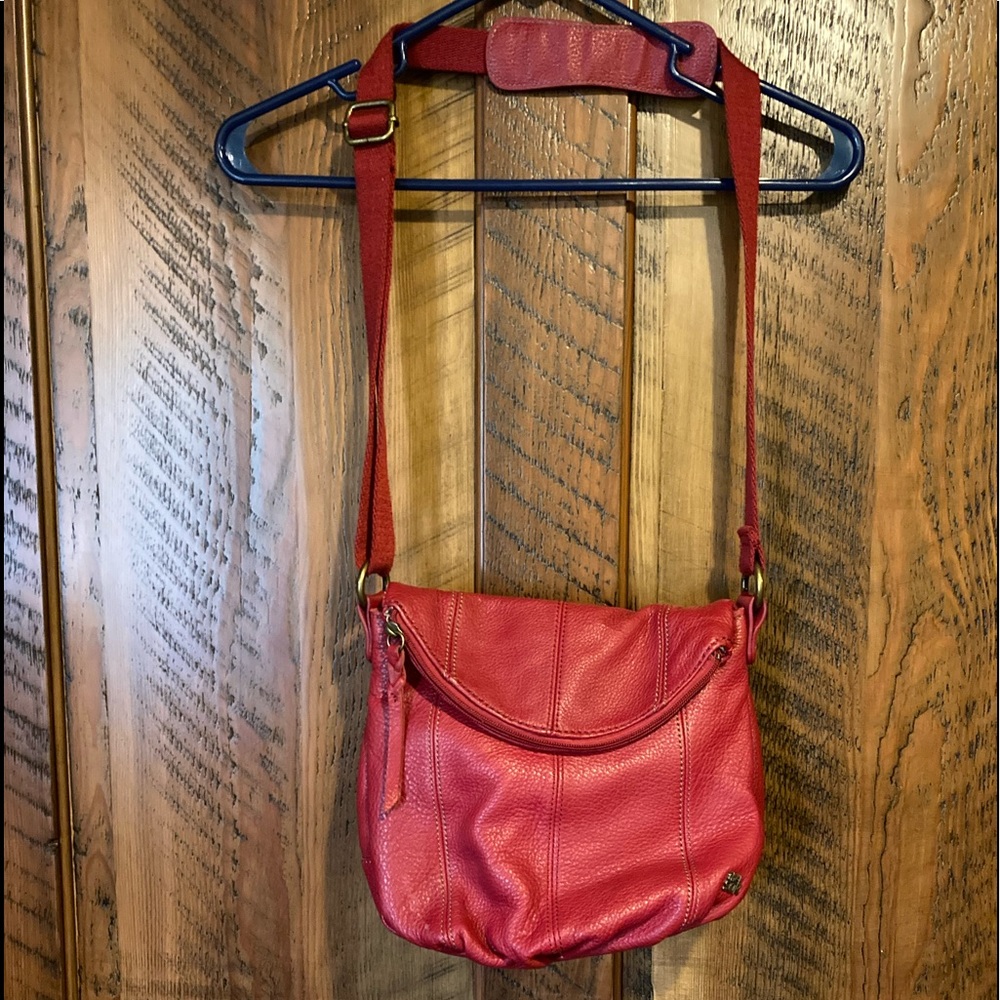 The Sak Deena Red Flap Pebbled Leather Crossbody Bag